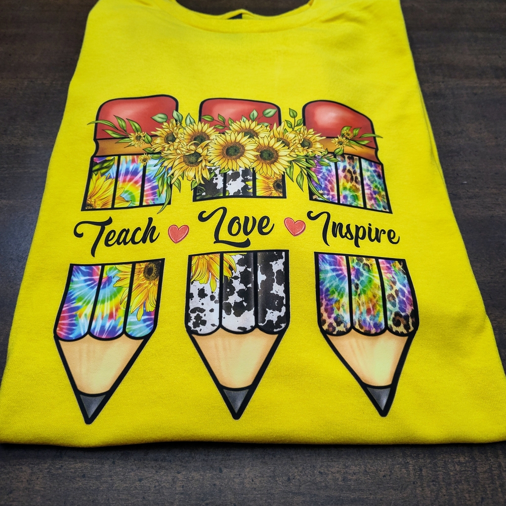 Yellow Shirt with Colorful Pencil Design